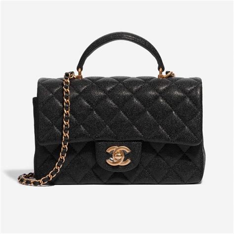 Chanel Classique Mini Avec Poignée Veau Grainé Noir .